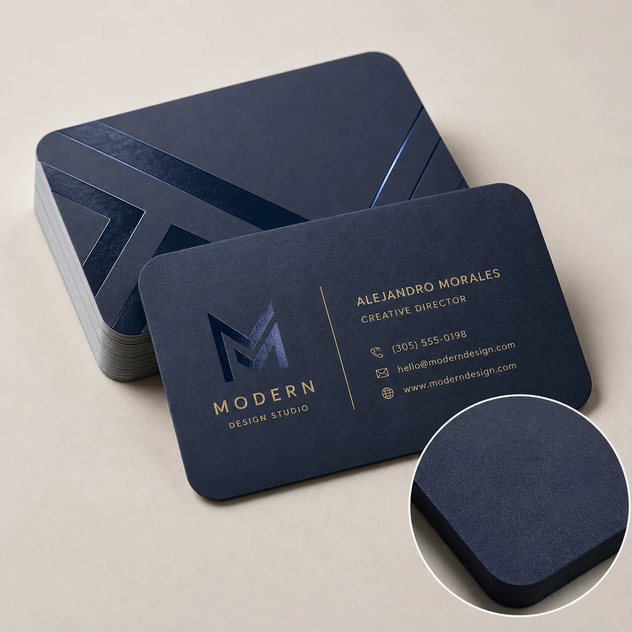 Premium suede business cards with rounded corners