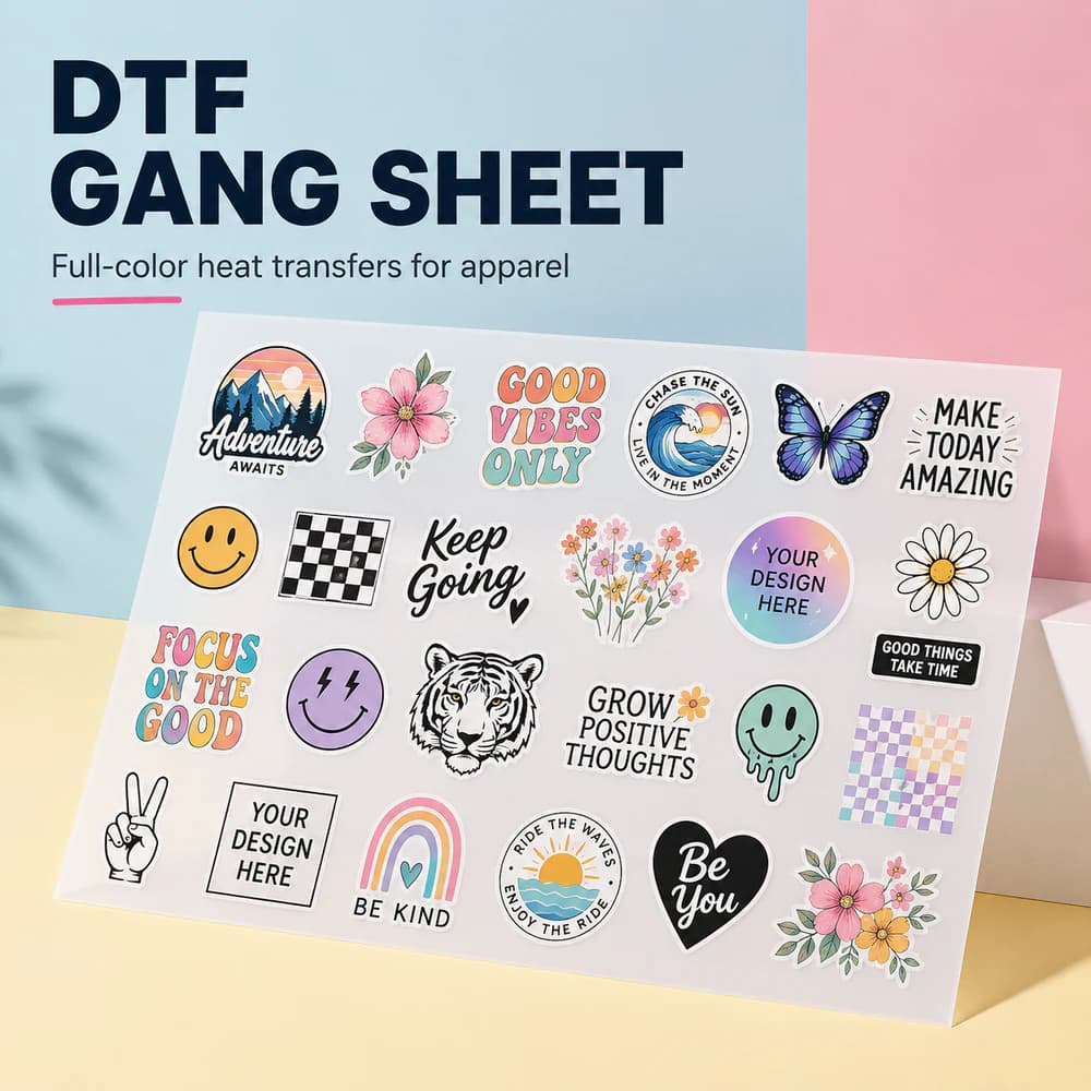 Full-color DTF gang sheet for apparel transfers